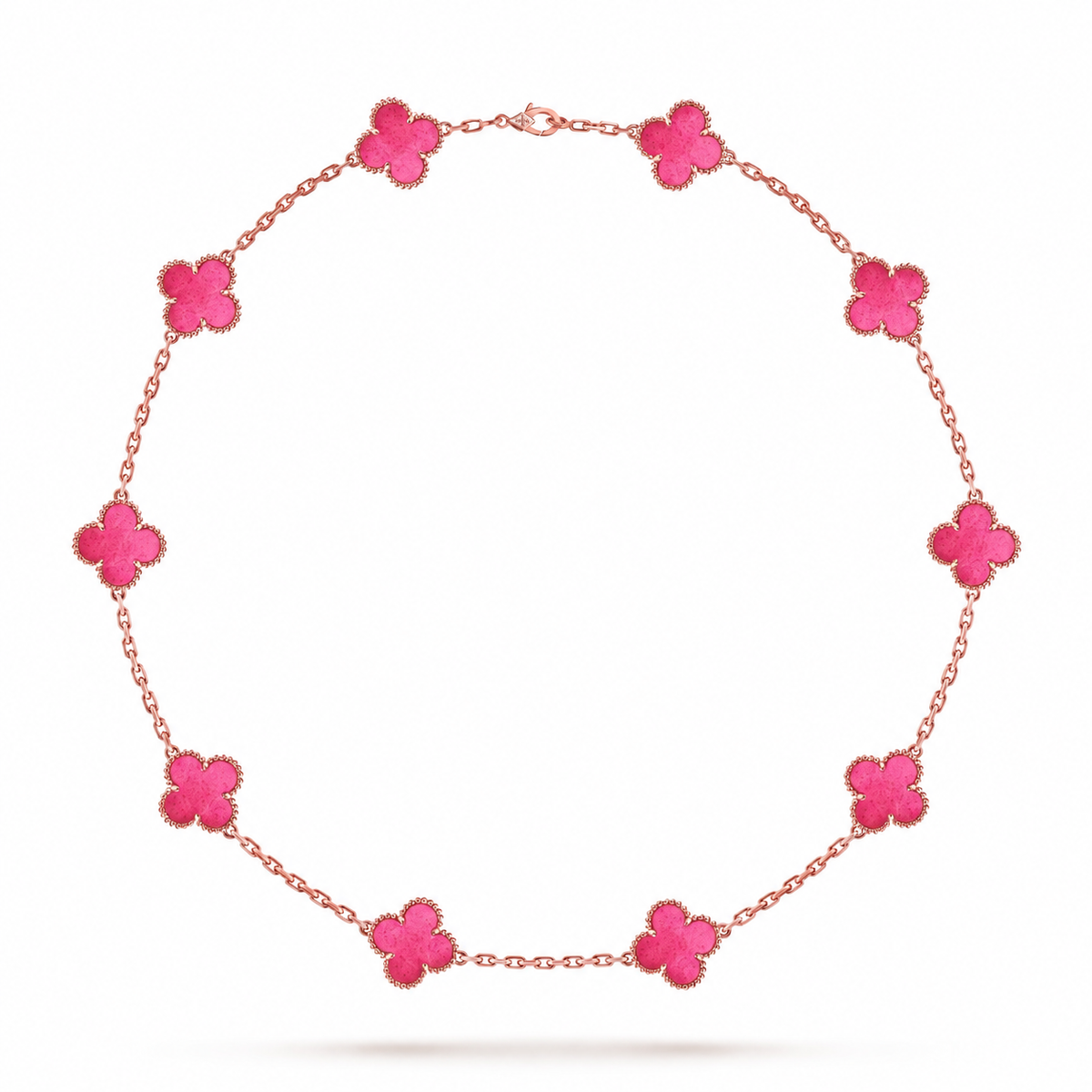 [Vicky]NEW CLOVER 10 MOTIFS PINK ENAMEL NECKLACE
