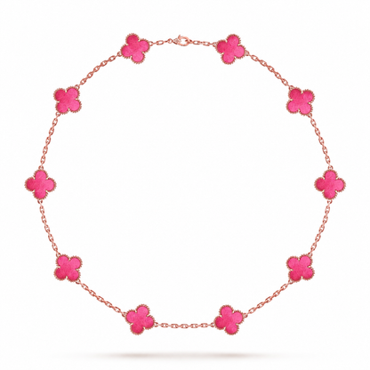 [Vicky]NEW CLOVER 10 MOTIFS PINK ENAMEL NECKLACE
