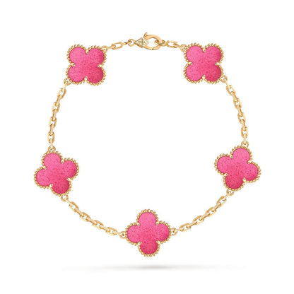 [Vicky]NEW CLOVER 5 MOTIFS PINK ENAMEL BRACELET