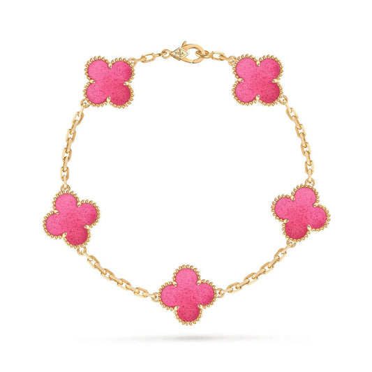 [Vicky]NEW CLOVER 5 MOTIFS PINK ENAMEL BRACELET