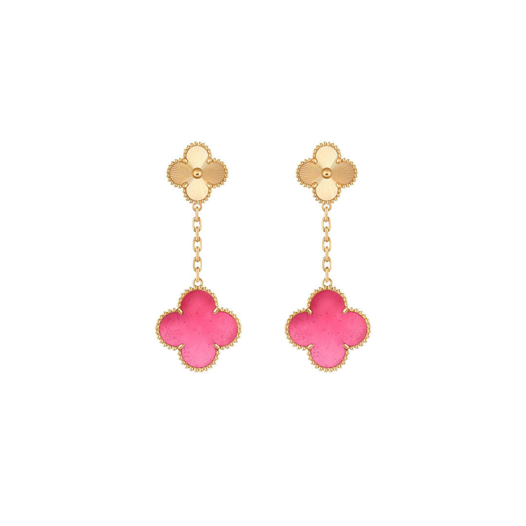[Vicky]NEW CLOVER 2 MOTIF PINK ENAMEL EARRINGS