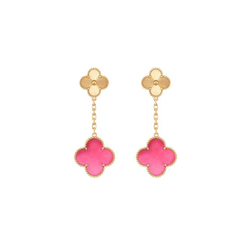 [Royal&Vicky]NEW CLOVER 2 MOTIF PINK ENAMEL EARRINGS