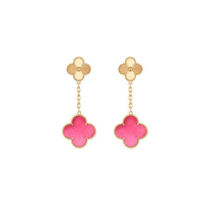 [Vicky]NEW CLOVER 2 MOTIF PINK ENAMEL EARRINGS
