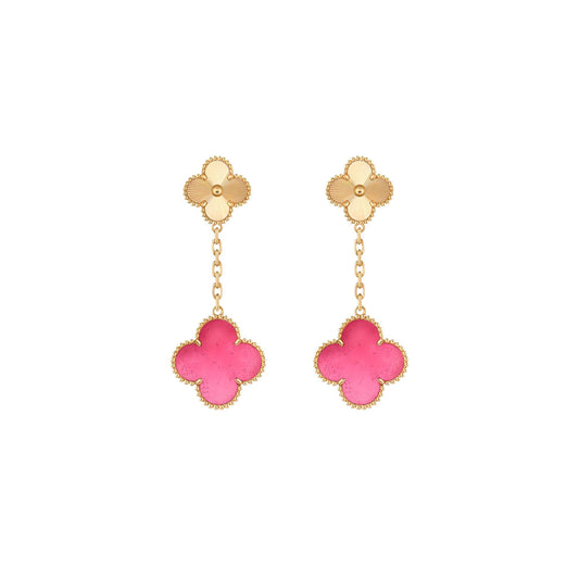 [Vicky]NEW CLOVER 2 MOTIF PINK ENAMEL EARRINGS