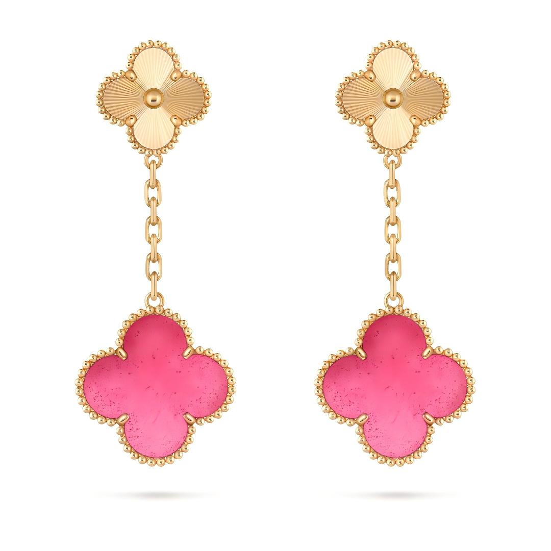 [Vicky]NEW CLOVER 2 MOTIF PINK ENAMEL EARRINGS