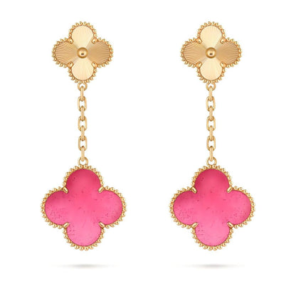 [Vicky]NEW CLOVER 2 MOTIF PINK ENAMEL EARRINGS
