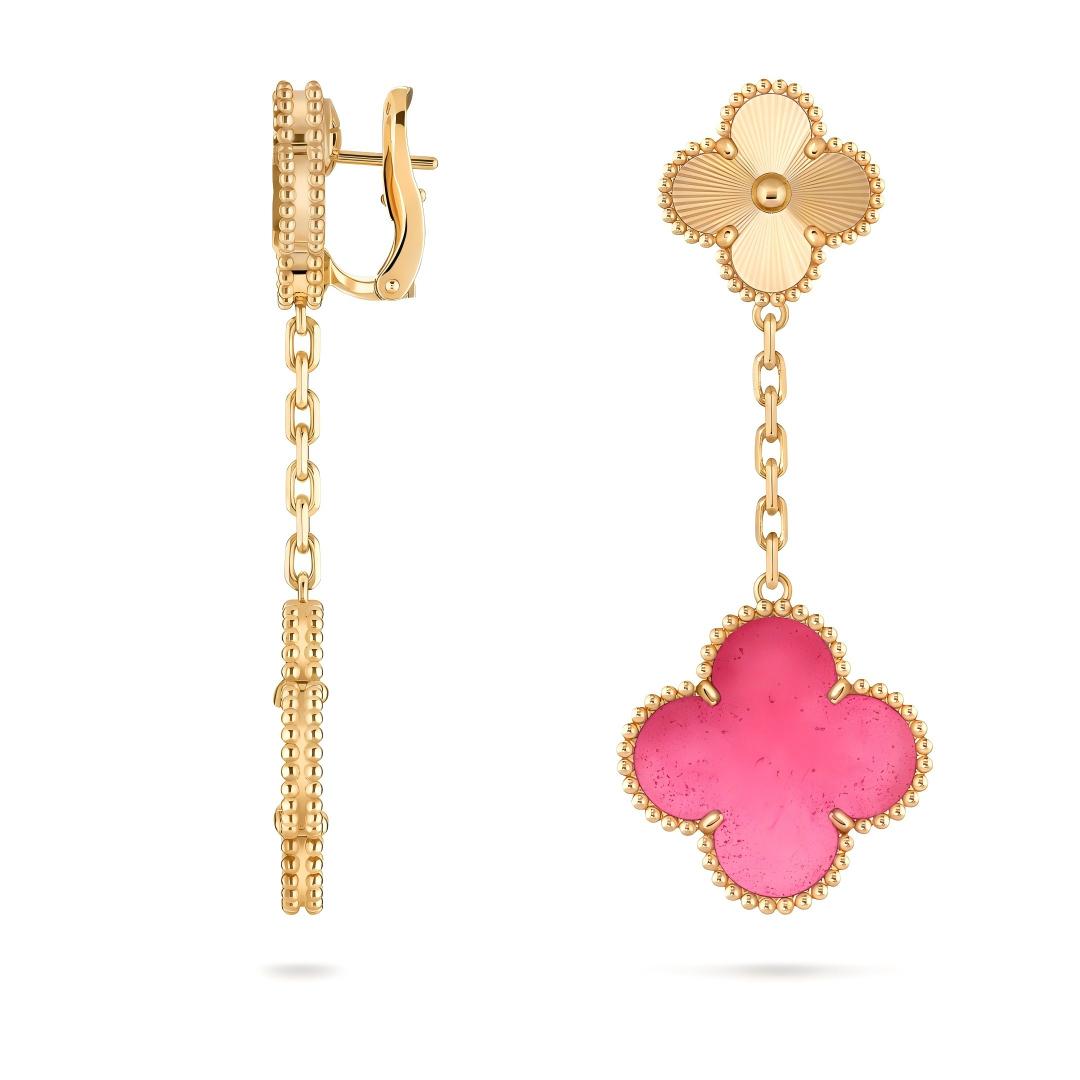 [Vicky]NEW CLOVER 2 MOTIF PINK ENAMEL EARRINGS