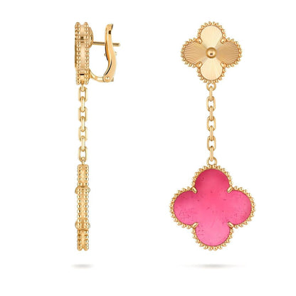 [Vicky]NEW CLOVER 2 MOTIF PINK ENAMEL EARRINGS