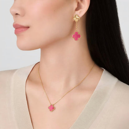 [Vicky]NEW CLOVER 2 MOTIF PINK ENAMEL EARRINGS