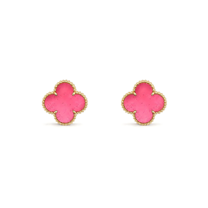 [Vicky]NEW CLOVER 15MM PINK ENAMEL STUD EARRINGS