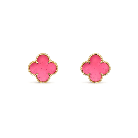 [Vicky]NEW CLOVER 15MM PINK ENAMEL STUD EARRINGS