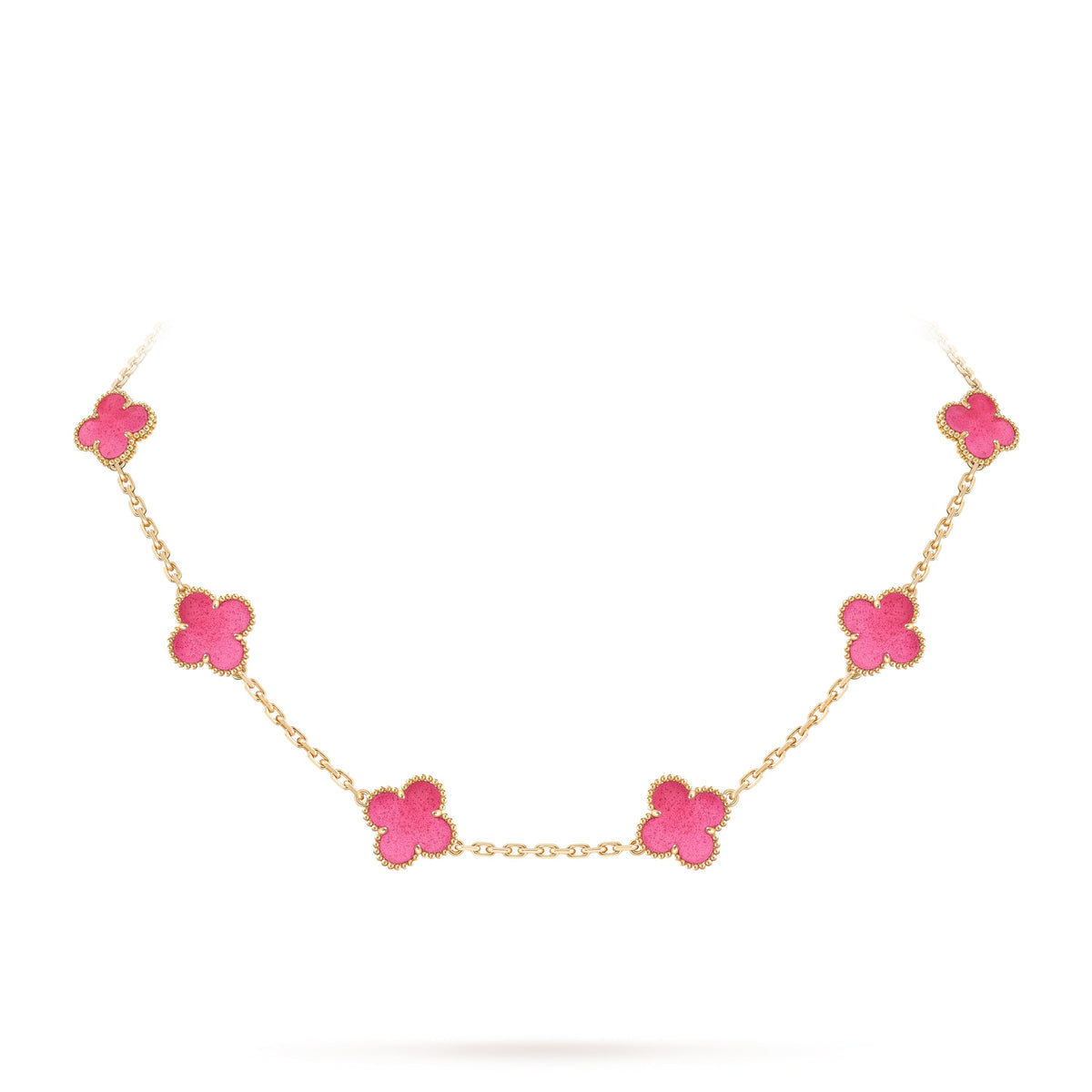 [Vicky]NEW CLOVER 10 MOTIFS PINK ENAMEL NECKLACE