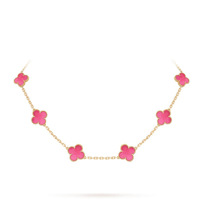 [Vicky]NEW CLOVER 10 MOTIFS PINK ENAMEL NECKLACE