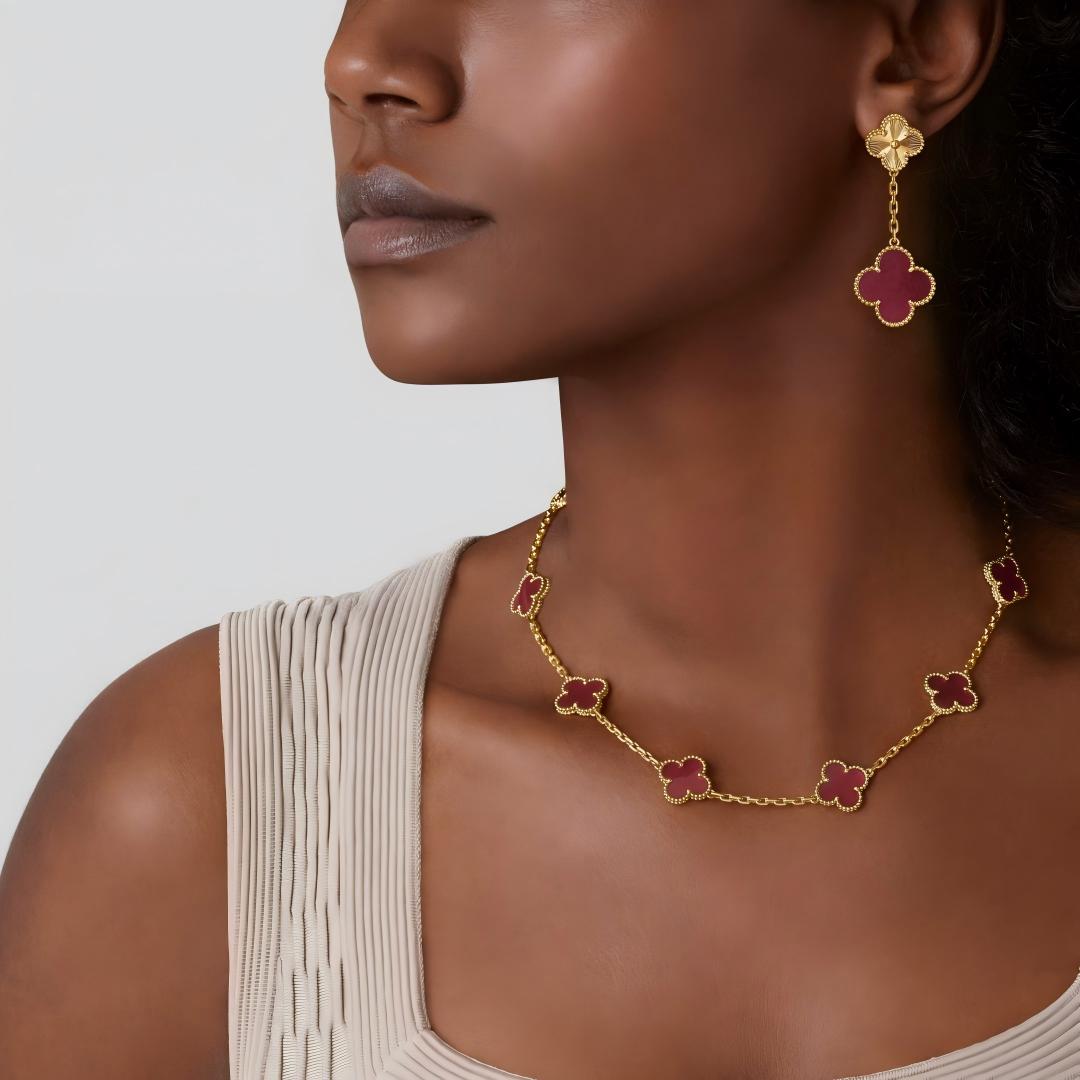 [Vicky]NEW CLOVER 10 MOTIFS PINK ENAMEL NECKLACE