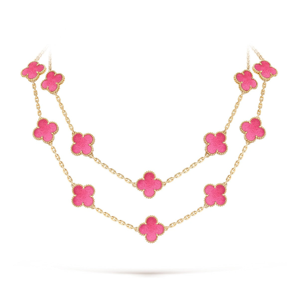 [Vicky] NEW CLOVER 20 MOTIFS PINK ENAMEL NECKLACE