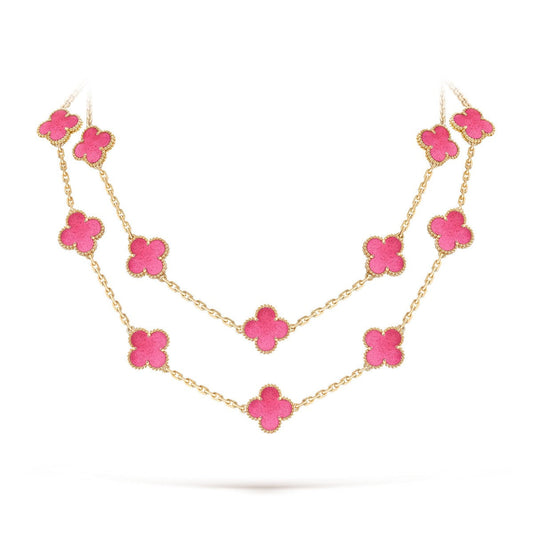 [Vicky] NEW CLOVER 20 MOTIFS PINK ENAMEL NECKLACE