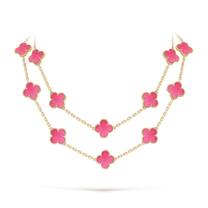 [Vicky] NEW CLOVER 20 MOTIFS PINK ENAMEL NECKLACE