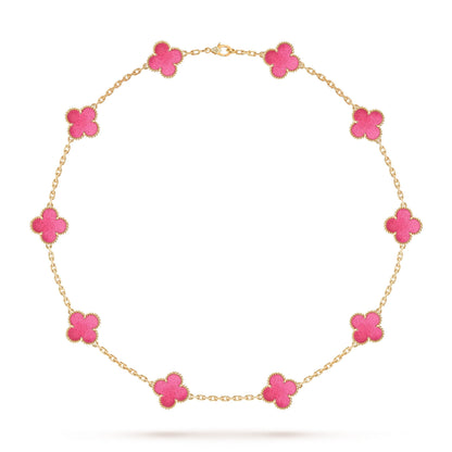 [Vicky]NEW CLOVER 10 MOTIFS PINK ENAMEL NECKLACE
