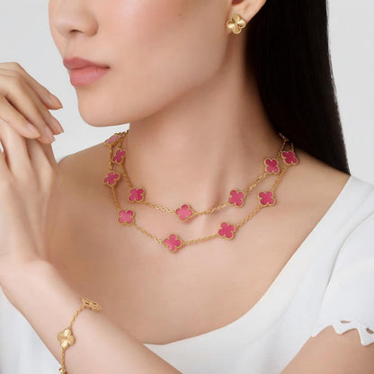 [Vicky] NEW CLOVER 20 MOTIFS PINK ENAMEL NECKLACE