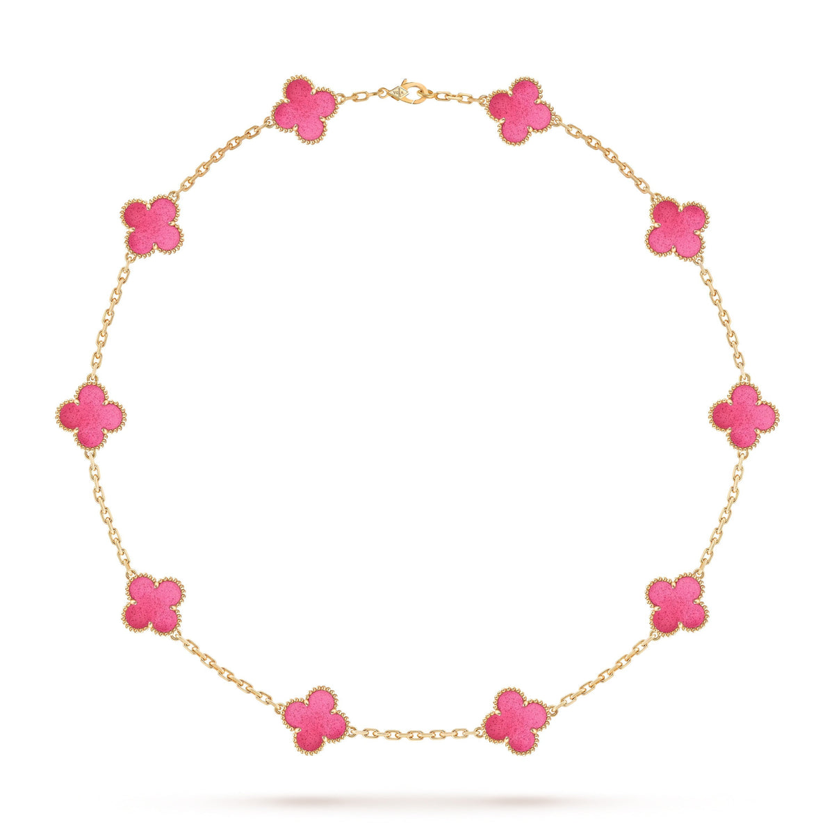 [Vicky]NEW CLOVER 10 MOTIFS PINK ENAMEL NECKLACE