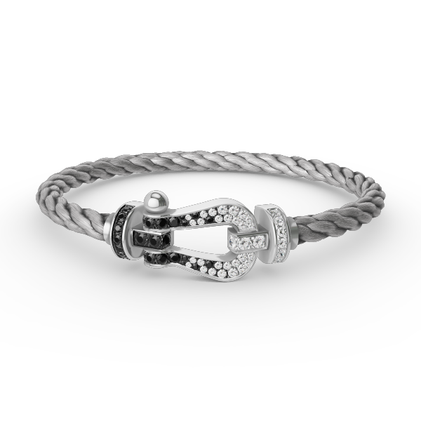 [Royal&Vicky]FORCE LARGE HORSESHOE BLACK WHITE DIAMOND BRACELET SILVER