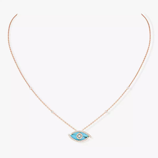 [Vicky]Lucky Eye Diamond Necklace in Rose Gold and Turquoise