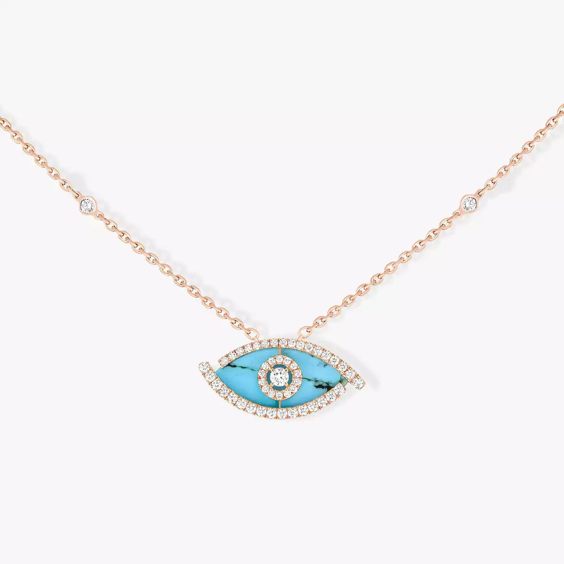 [Royal&Vicky]Lucky Eye Diamond Necklace in Rose Gold and Turquoise