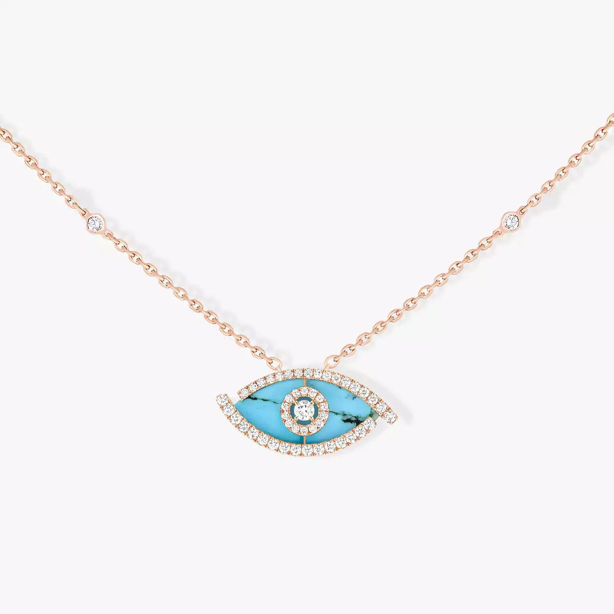[Vicky]Lucky Eye Diamond Necklace in Rose Gold and Turquoise