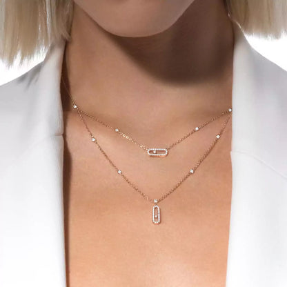 [Vicky]2 Rows Rose Gold Diamond Pave_ Necklace Move Uno