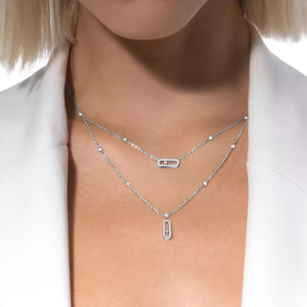[Royal&Vicky]2 Rows Rose Gold Diamond Pave_ Necklace Move Uno