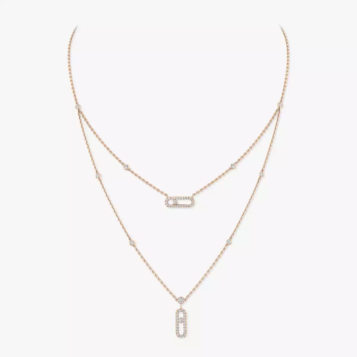 [Vicky]2 Rows Rose Gold Diamond Pave_ Necklace Move Uno