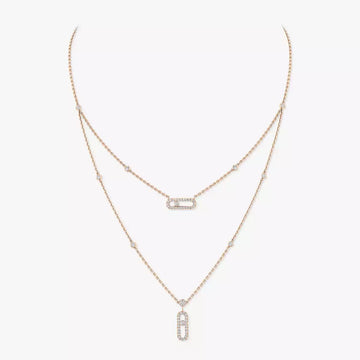 [Royal&Vicky]2 Rows Rose Gold Diamond Pave_ Necklace Move Uno