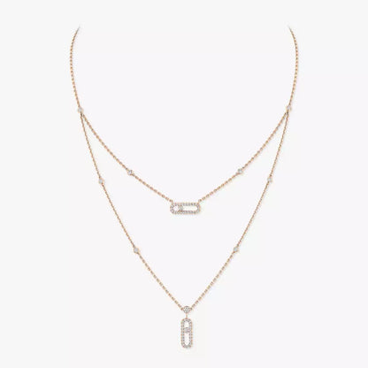 [Vicky]2 Rows Rose Gold Diamond Pave_ Necklace Move Uno