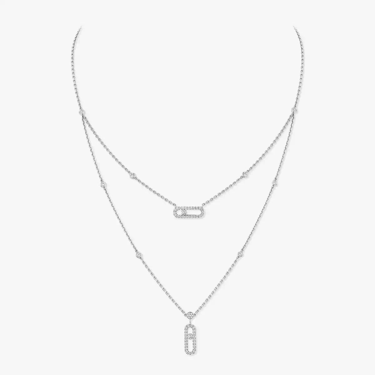 [Royal&Vicky]2 Rows Rose Gold Diamond Pave_ Necklace Move Uno