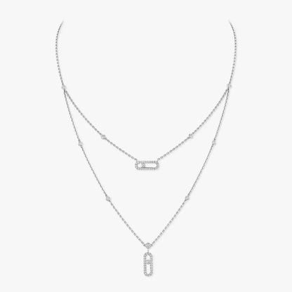 [Vicky]2 Rows Rose Gold Diamond Pave_ Necklace Move Uno
