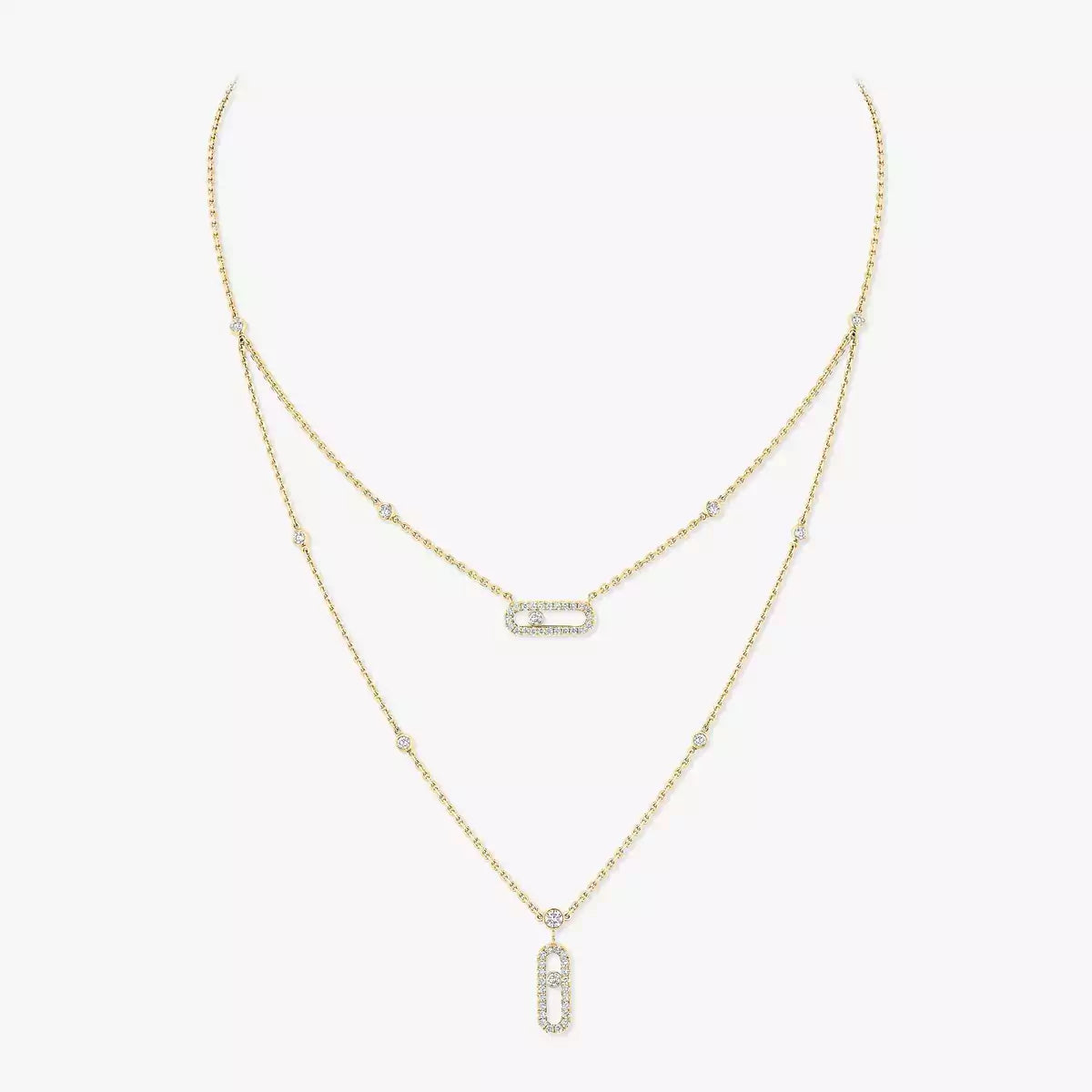 [Vicky]2 Rows Rose Gold Diamond Pave_ Necklace Move Uno