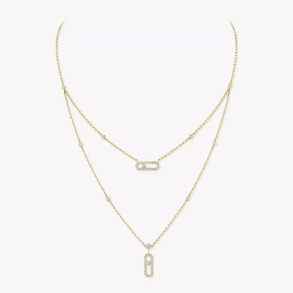 [Vicky]2 Rows Rose Gold Diamond Pave_ Necklace Move Uno