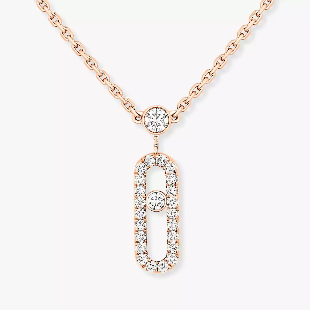 [Royal&Vicky]2 Rows Rose Gold Diamond Pave_ Necklace Move Uno