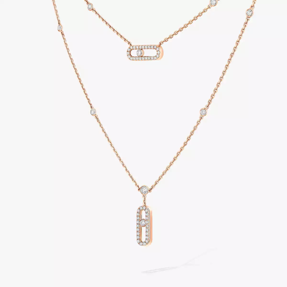 [Vicky]2 Rows Rose Gold Diamond Pave_ Necklace Move Uno