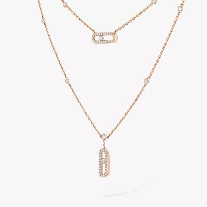 [Vicky]2 Rows Rose Gold Diamond Pave_ Necklace Move Uno