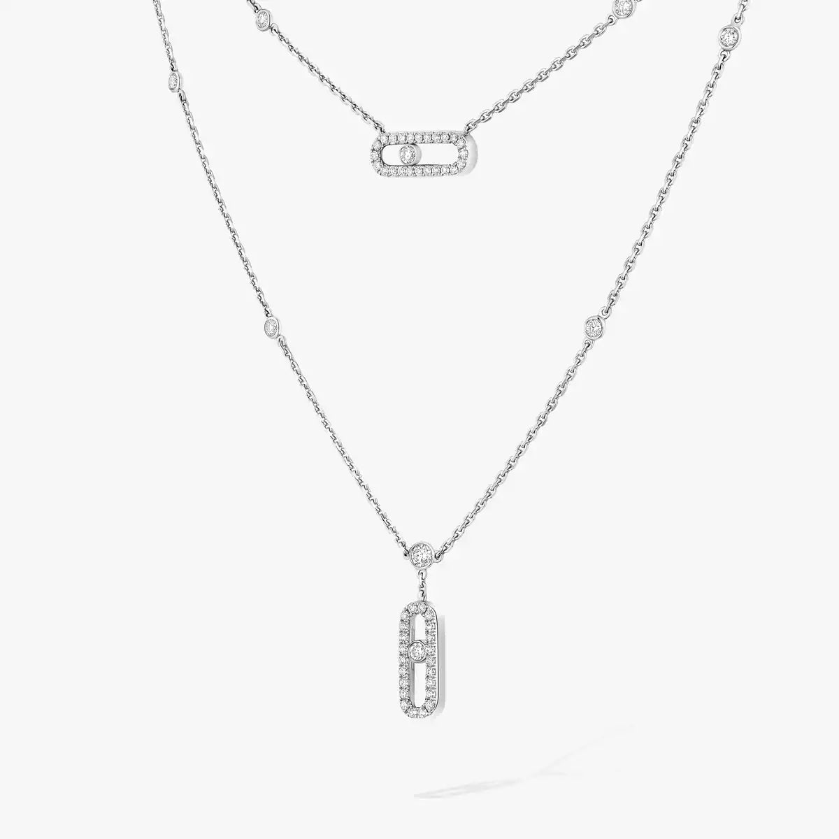 [Vicky]2 Rows Rose Gold Diamond Pave_ Necklace Move Uno