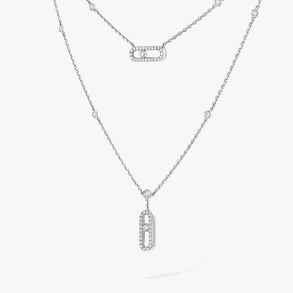 [Vicky]2 Rows Rose Gold Diamond Pave_ Necklace Move Uno