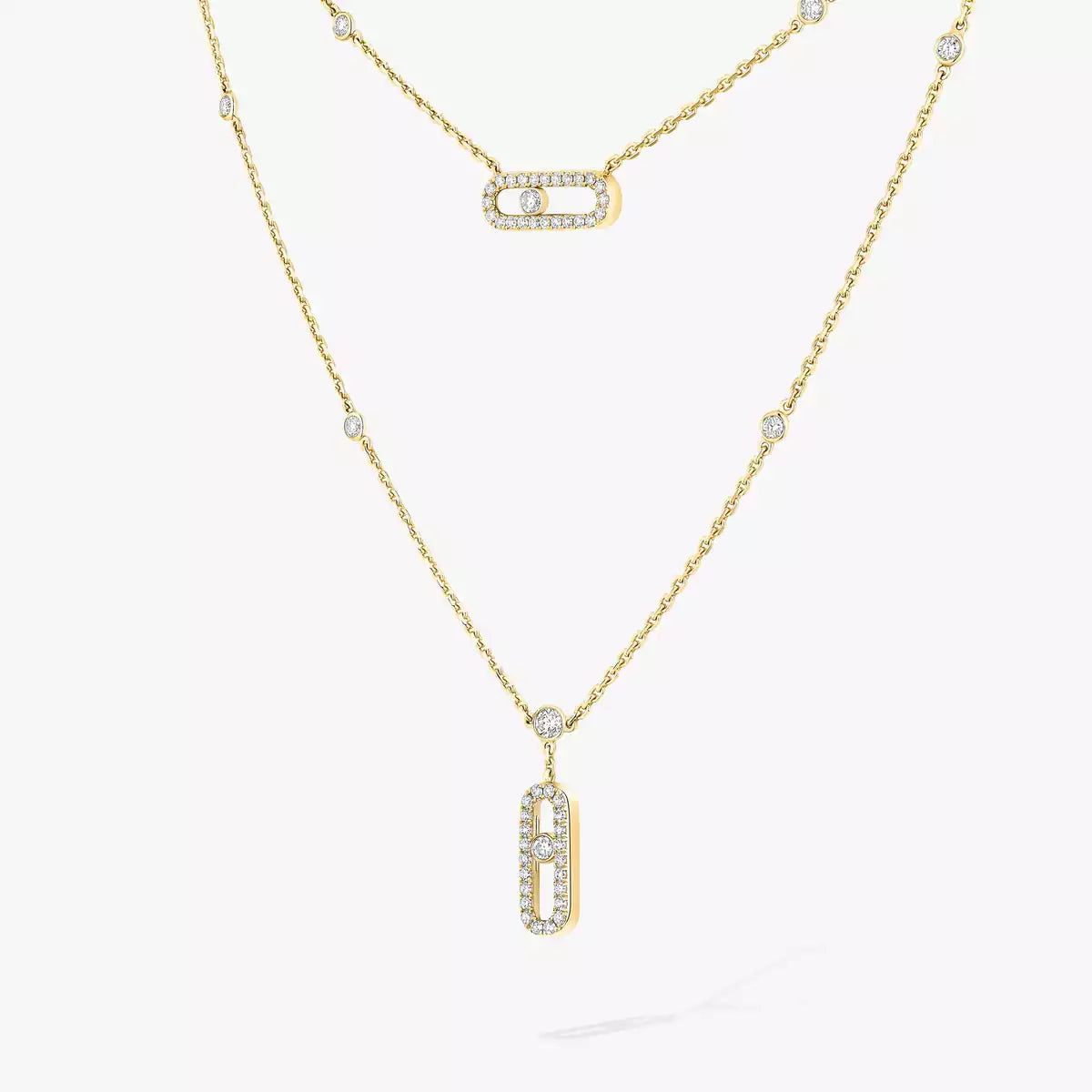 [Vicky]2 Rows Rose Gold Diamond Pave_ Necklace Move Uno