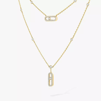 [Vicky]2 Rows Rose Gold Diamond Pave_ Necklace Move Uno
