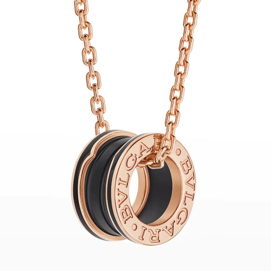 [Vicky]ZERO 1 BLACK CERAMIC PINK GOLD NECKLACE