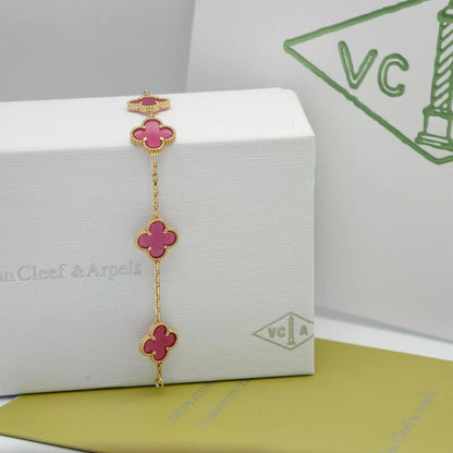 [Vicky]NEW CLOVER 5 MOTIFS PINK ENAMEL BRACELET