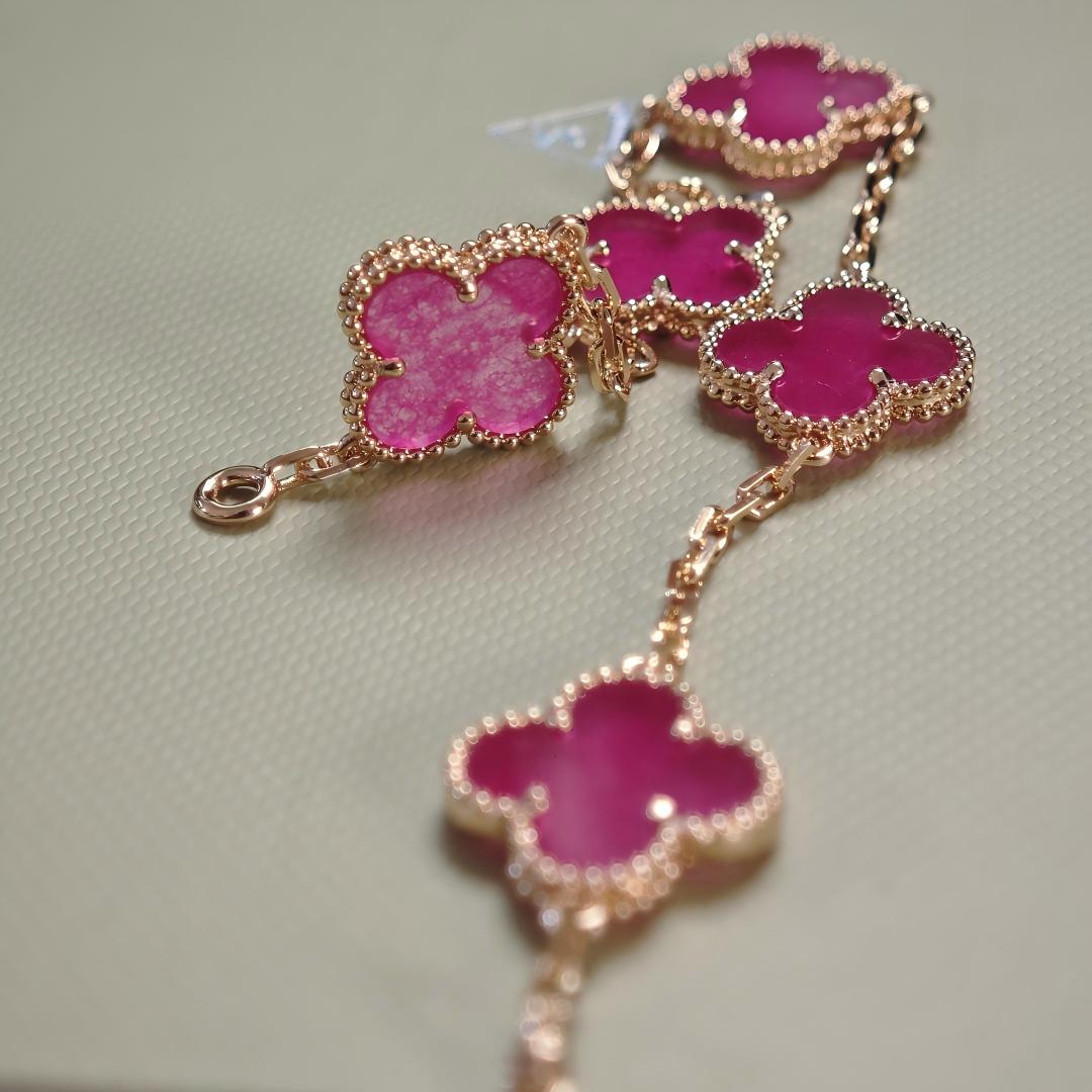 [Vicky]NEW CLOVER 5 MOTIFS PINK ENAMEL BRACELET