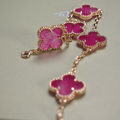 [Vicky]NEW CLOVER 5 MOTIFS PINK ENAMEL BRACELET