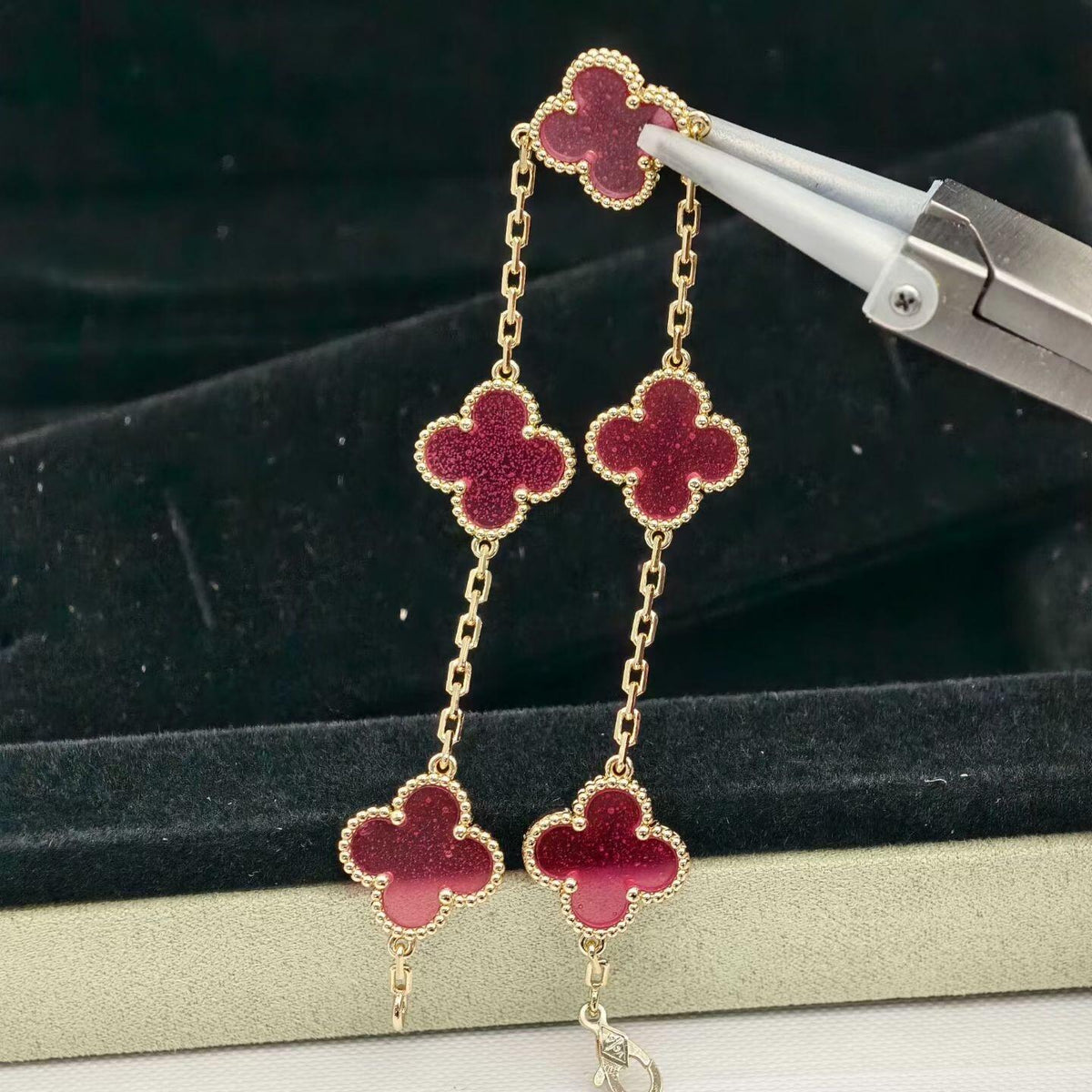 [Vicky]NEW CLOVER 5 MOTIFS PINK ENAMEL BRACELET