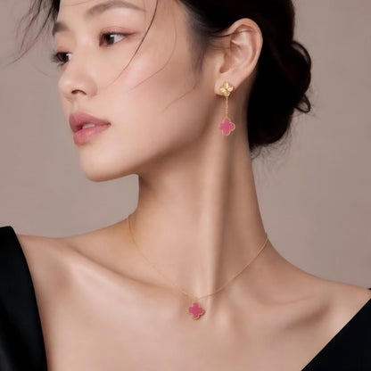 [Vicky] NEW CLOVER 15MM PINK ENAMEL NECKLACE